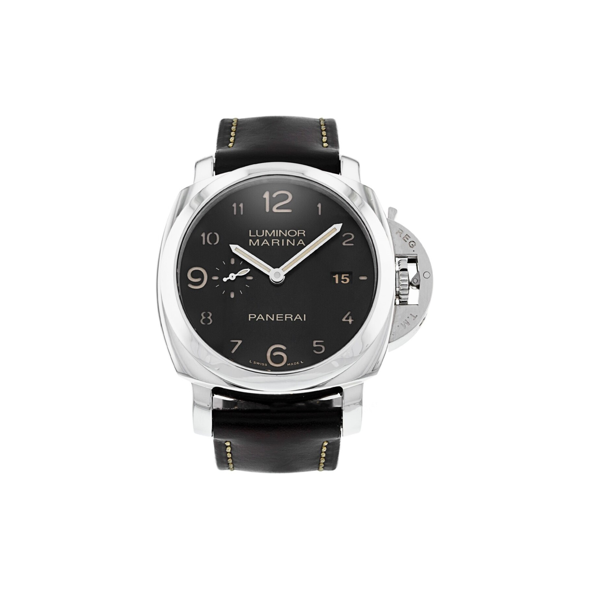 PANERAI LUMINOR MARINA 1950 STAINLESS STEEL 44MM CUSHION BLACK WATCH PAM359